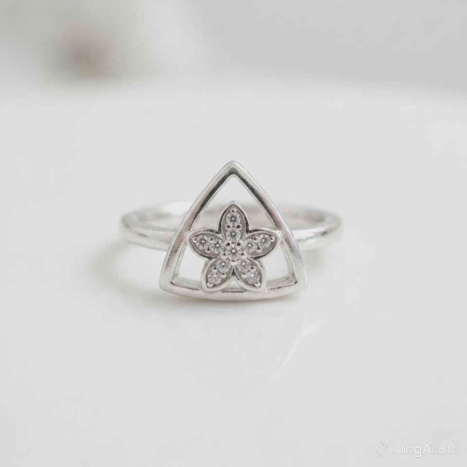 Triangular Silver Floral Ring