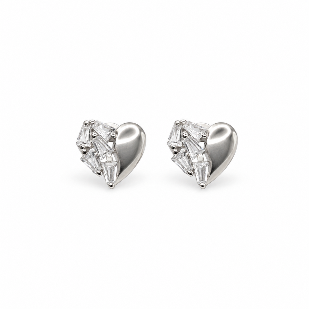 Silver Puffed Heart Stud Earrings