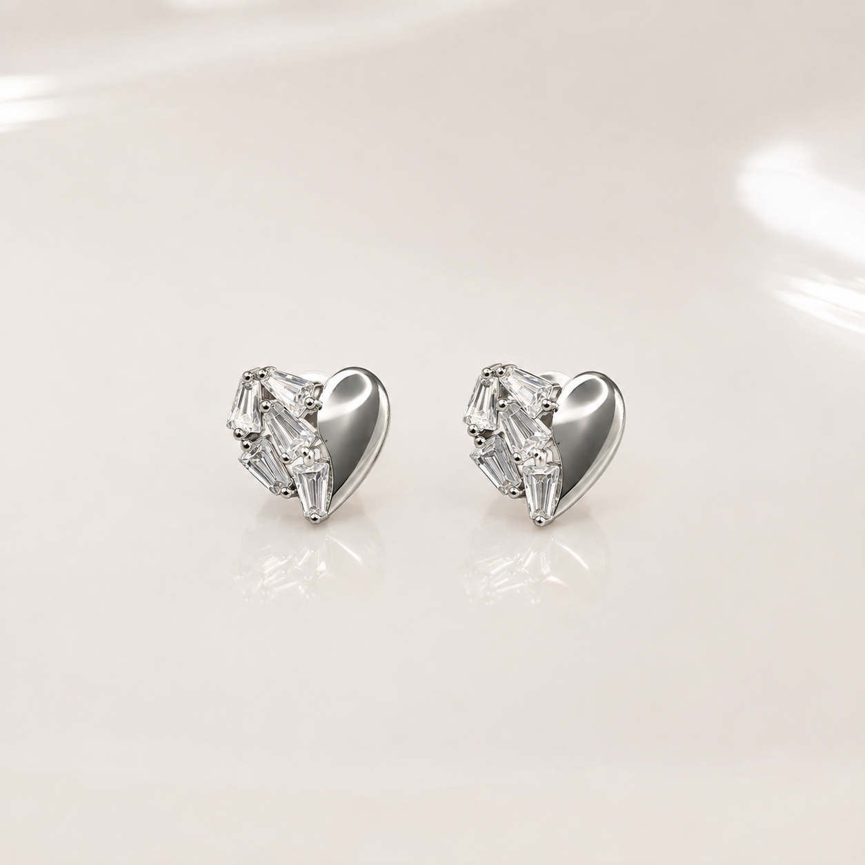 Silver Puffed Heart Stud Earrings