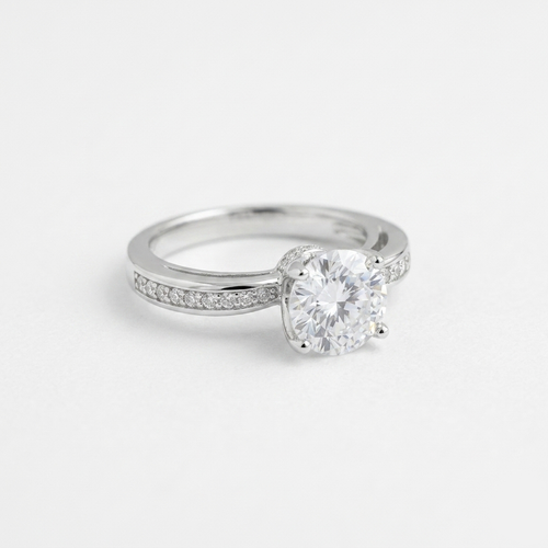 Radiant Round Cut Silver Pave Solitaire Ring