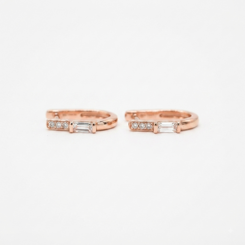 Rose Gold Baguette CZ Huggie Earrings