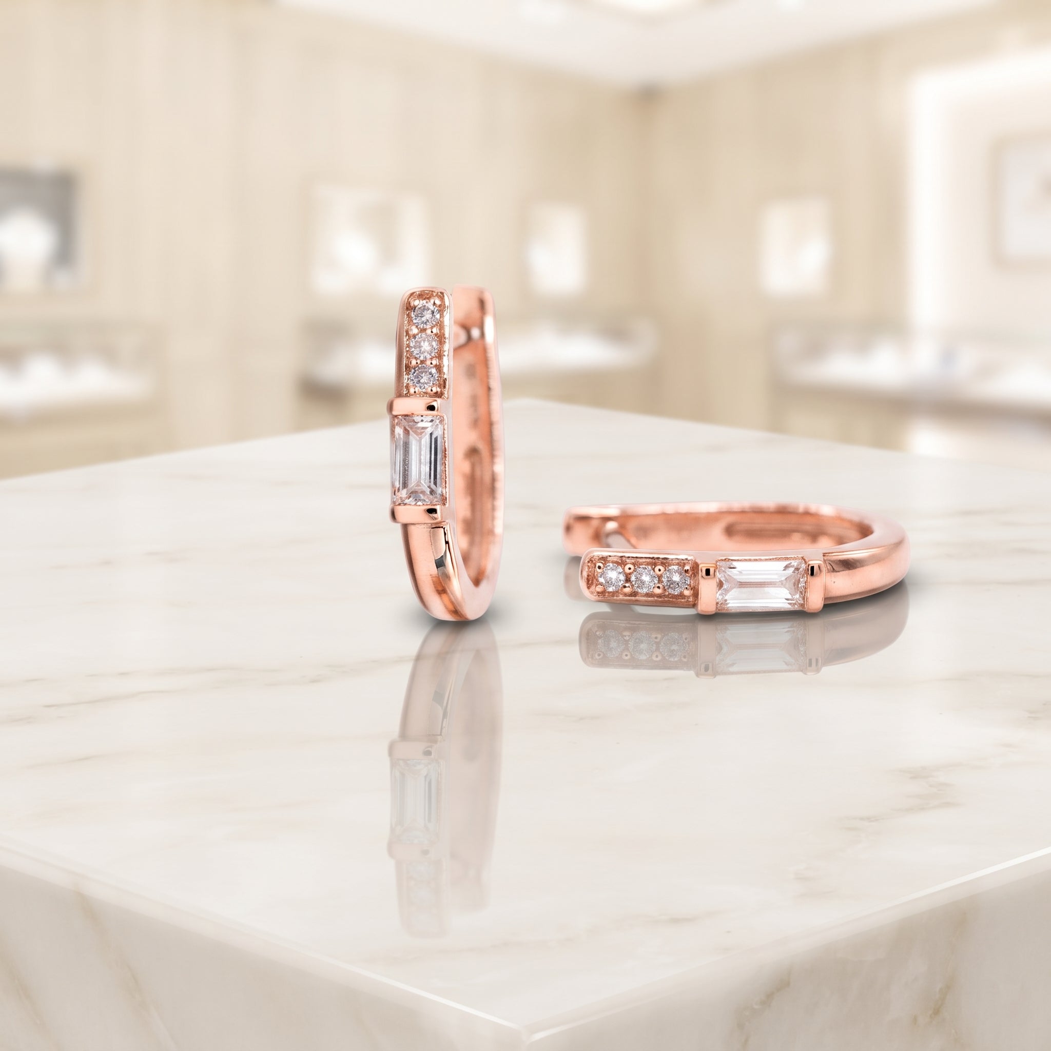 Rose Gold Baguette CZ Huggie Earrings_02