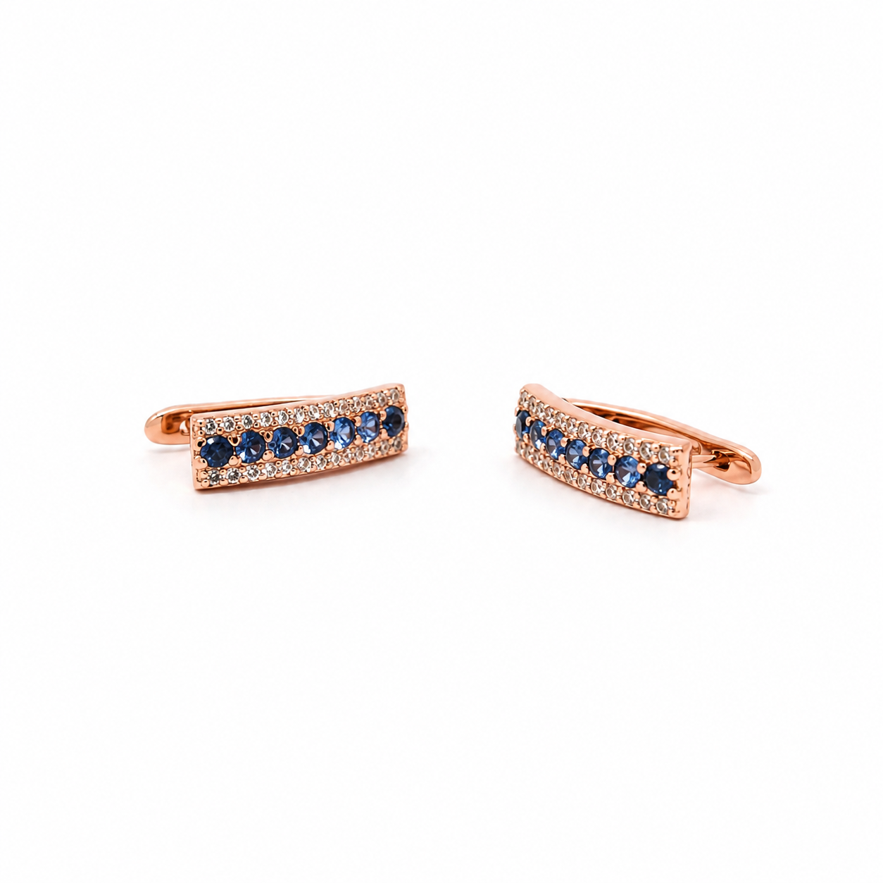 Rose Gold Blue CZ Bar Huggie Earrings_01