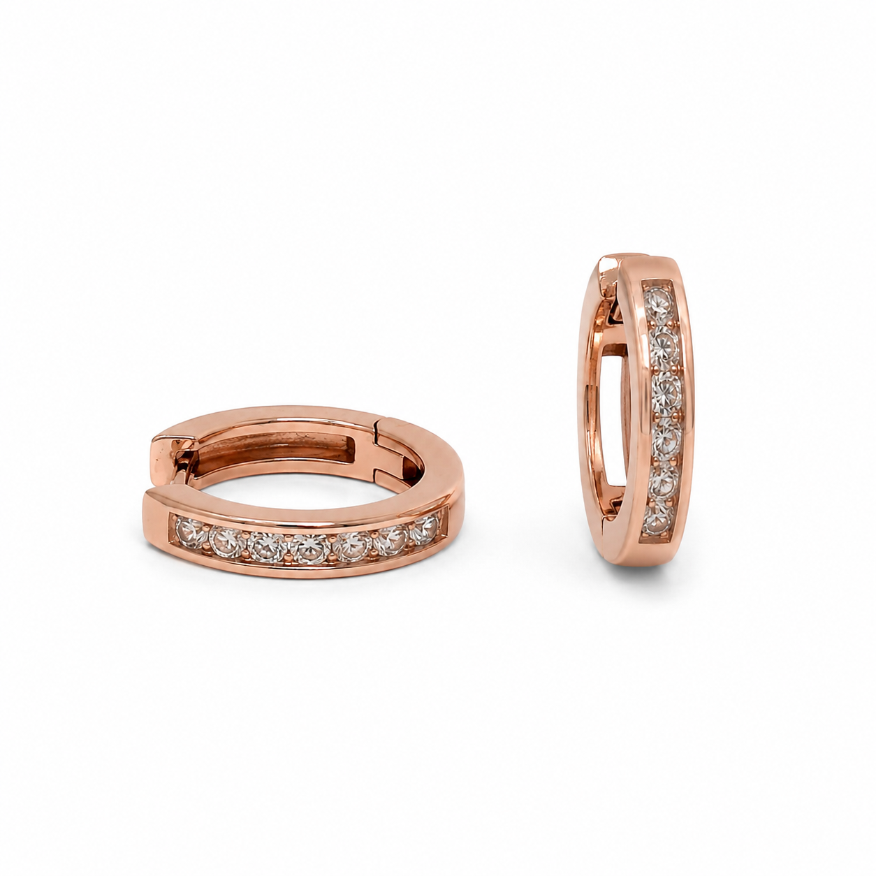 Rose Gold Channel CZ Huggie Earrings_01