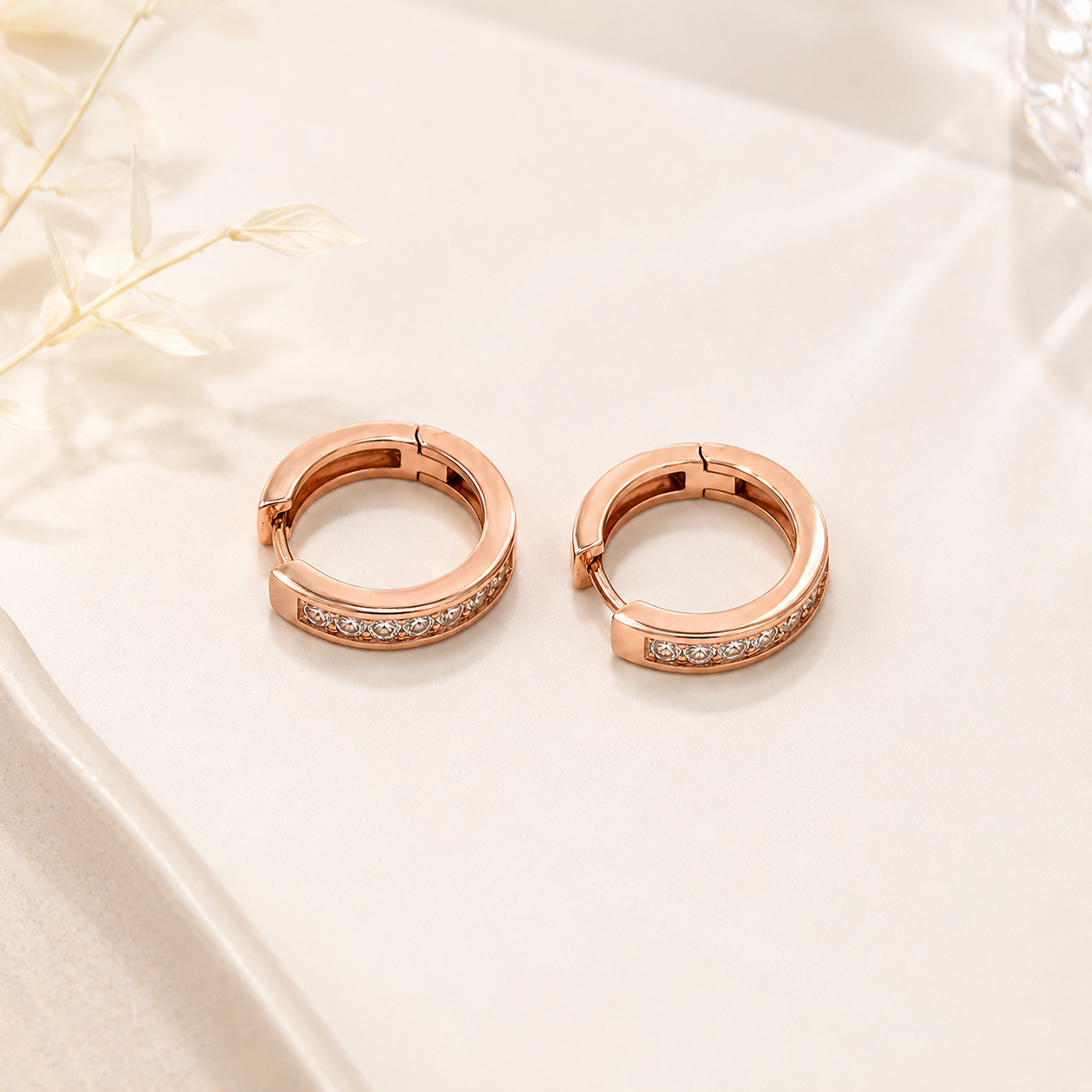 Rose Gold Channel CZ Huggie Earrings_02
