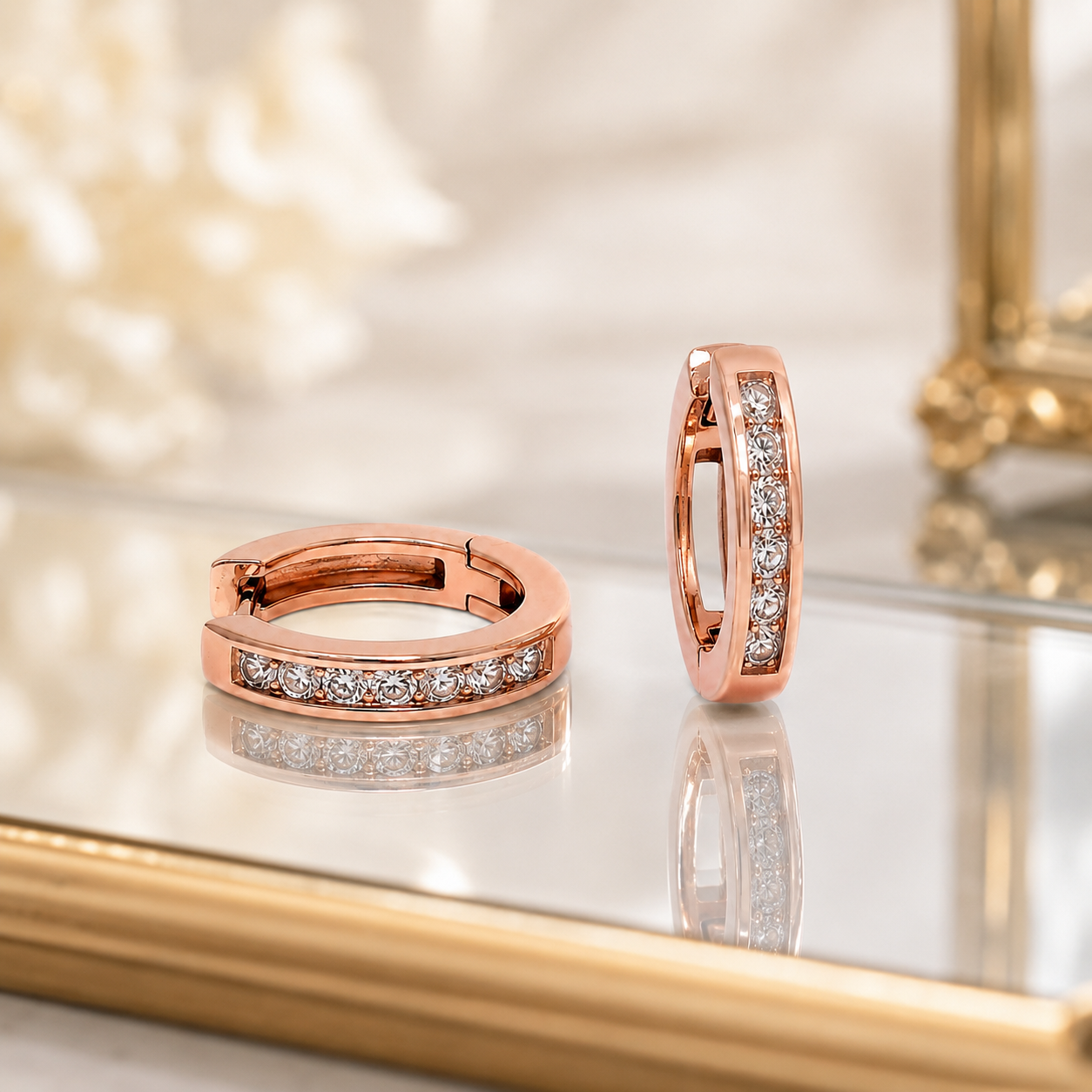Rose Gold Channel CZ Huggie Earrings_03