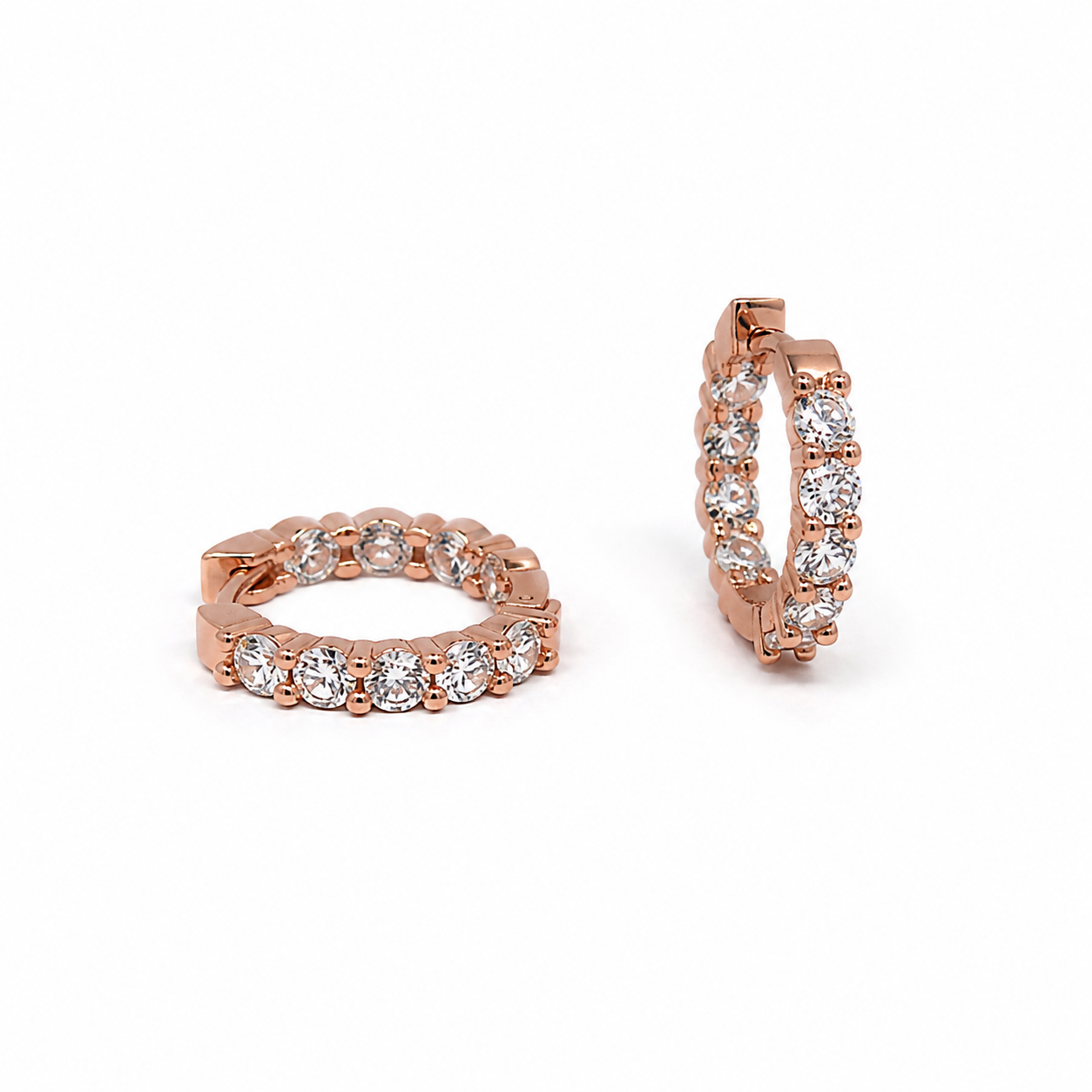 Rose Gold CZ Eternity Huggie Earrings_01