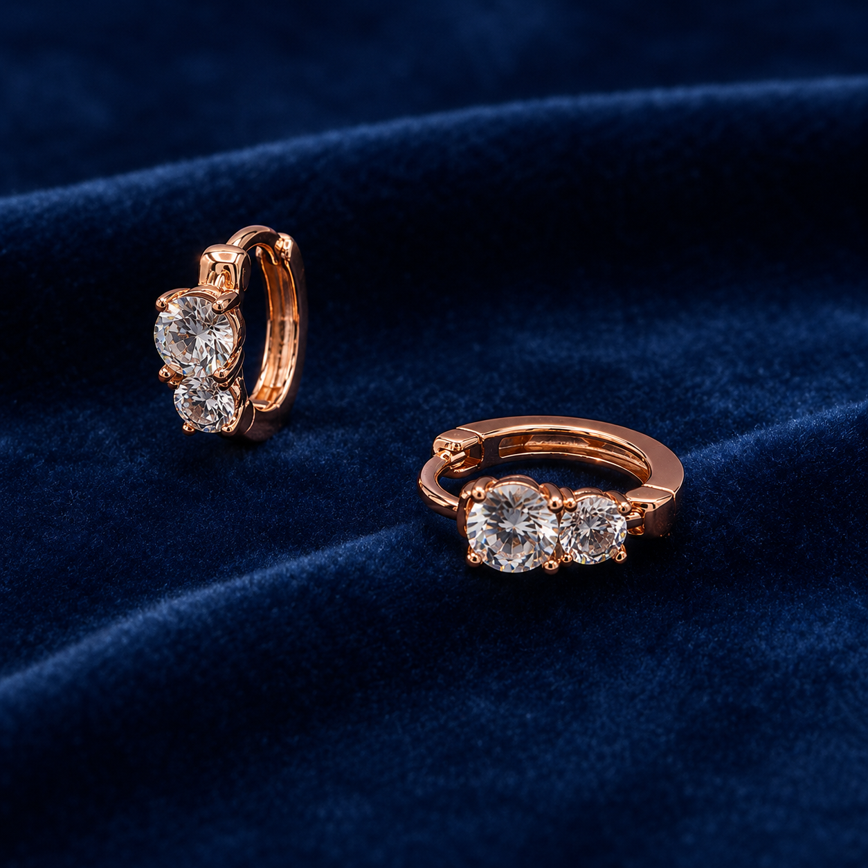 Rose Gold Double Round CZ Huggie Earrings_02
