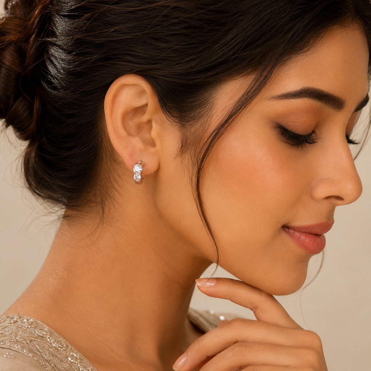 Rose Gold Double Round CZ Huggie Earrings_03