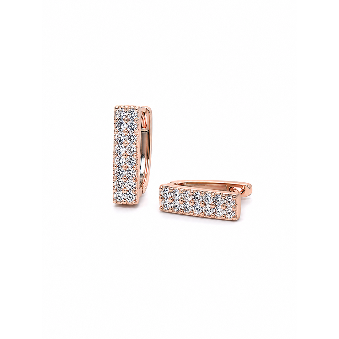 Rose Gold Double Row Pave Bar Huggie Earrings_01