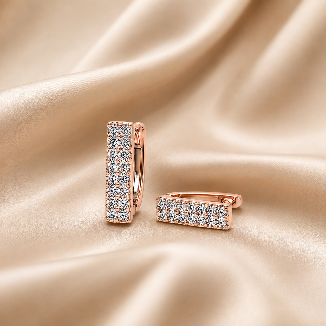 Rose Gold Double Row Pave Bar Huggie Earrings_02