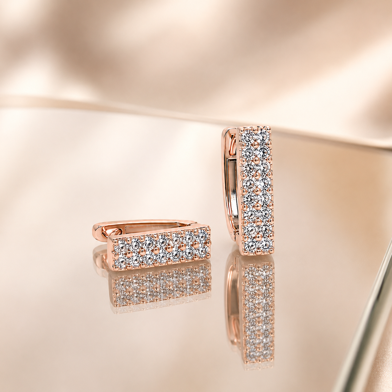 Rose Gold Double Row Pave Bar Huggie Earrings_04