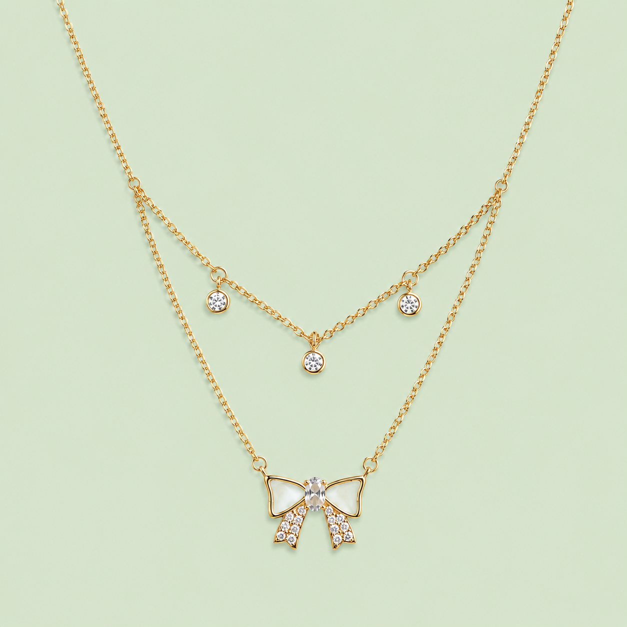 Rose Gold Layered Mother of Pearl Bow Necklace