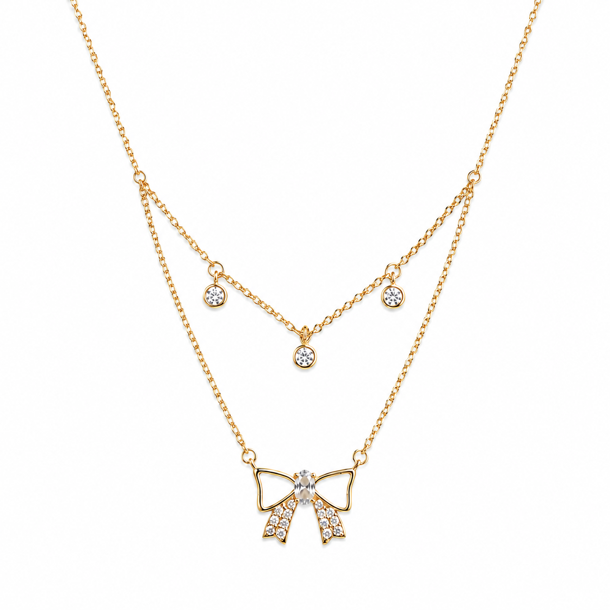 Rose Gold Layered Mother of Pearl Bow Necklace