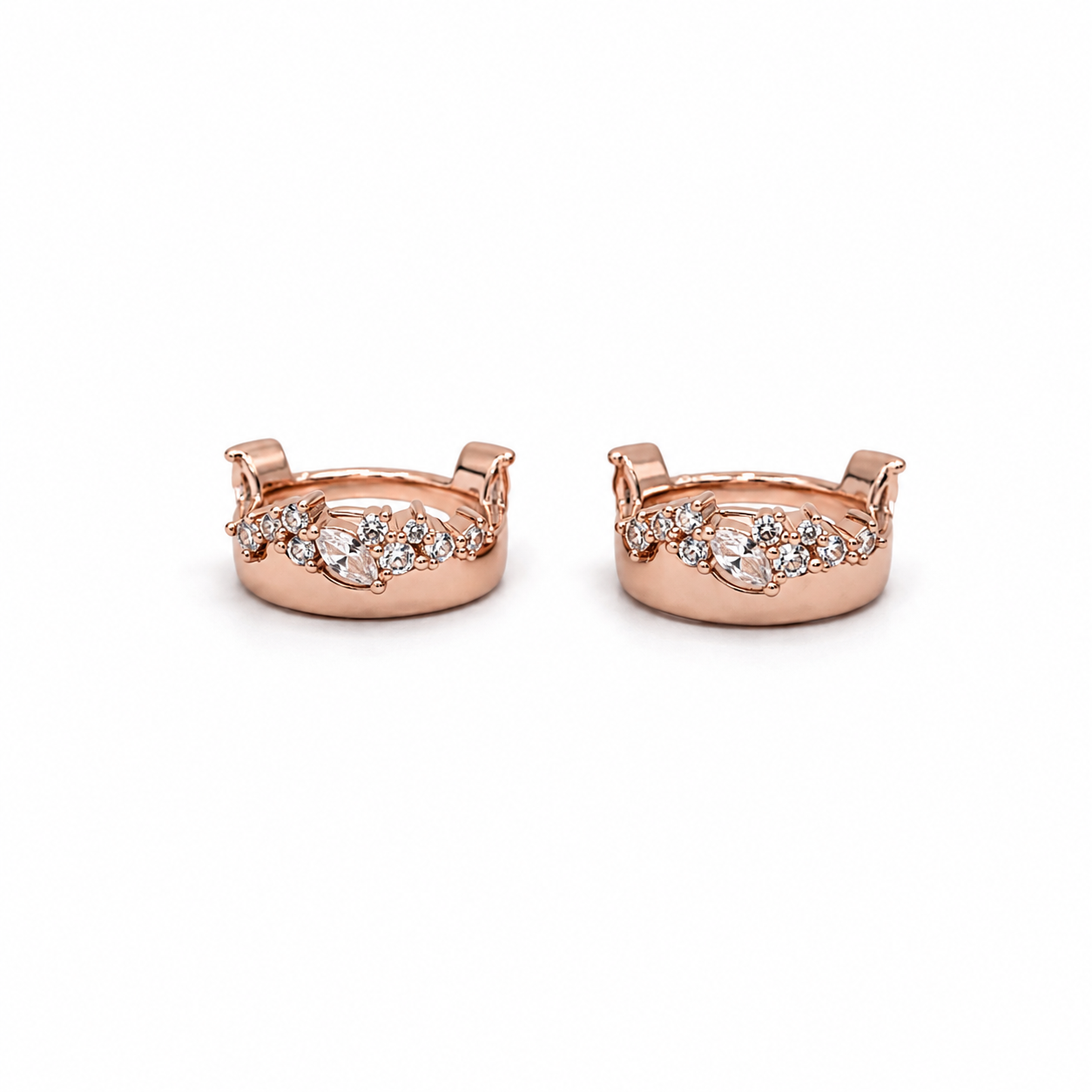 Rose Gold Marquise CZ Cluster Huggie Earrings_01