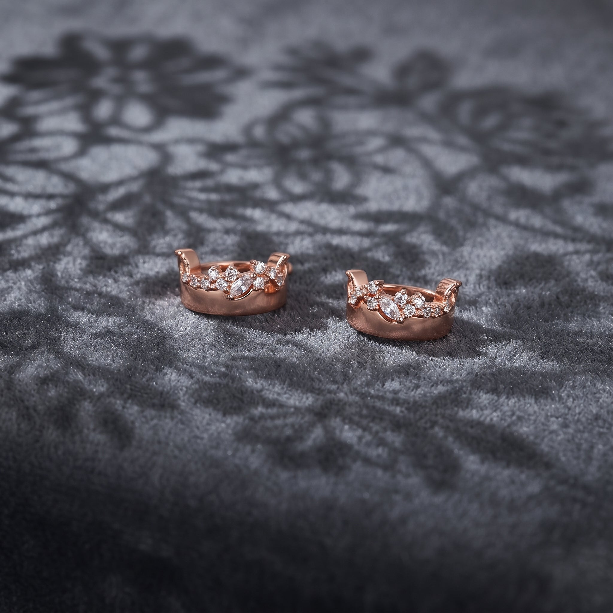 Rose Gold Marquise CZ Cluster Huggie Earrings_04