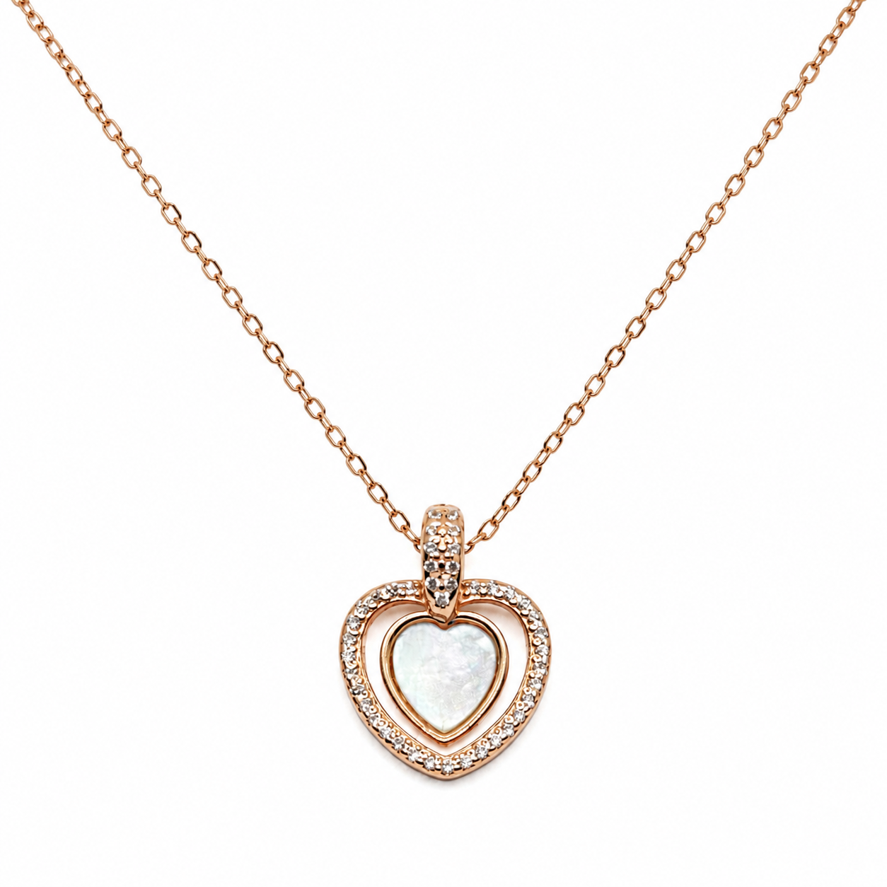 Rose Gold Mother of Pearl Heart Necklace
