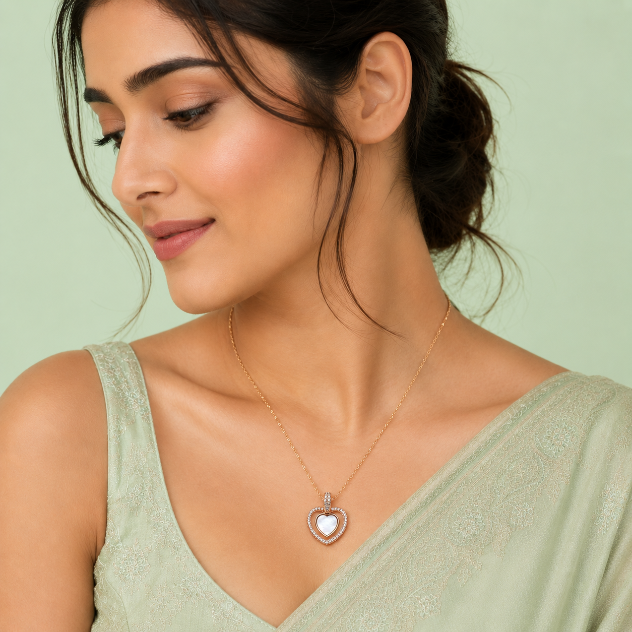 Rose Gold Mother of Pearl Heart Necklace