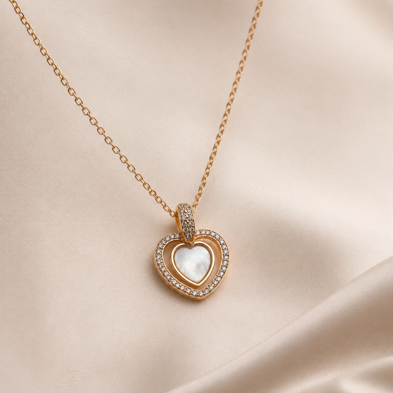 Rose Gold Mother of Pearl Heart Necklace