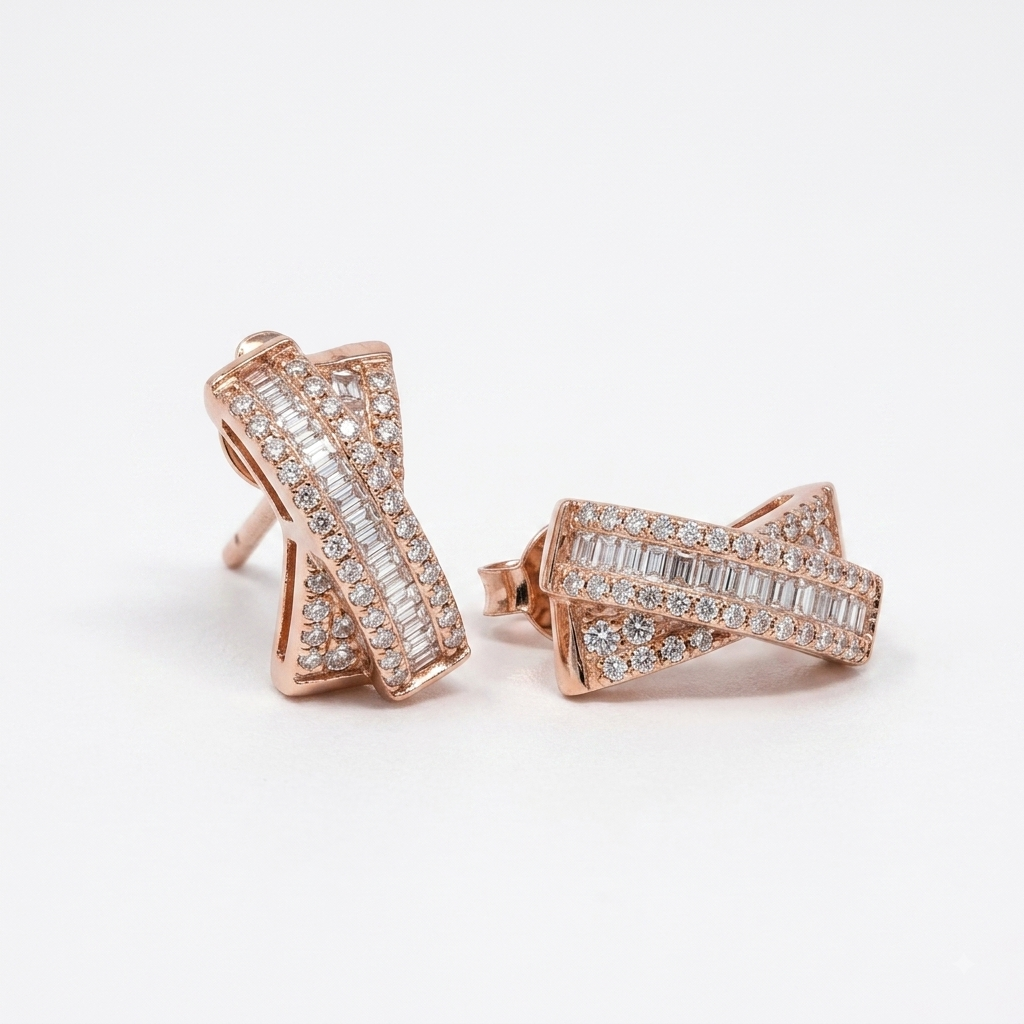 Rose Gold Pave Crossover Huggie Earrings