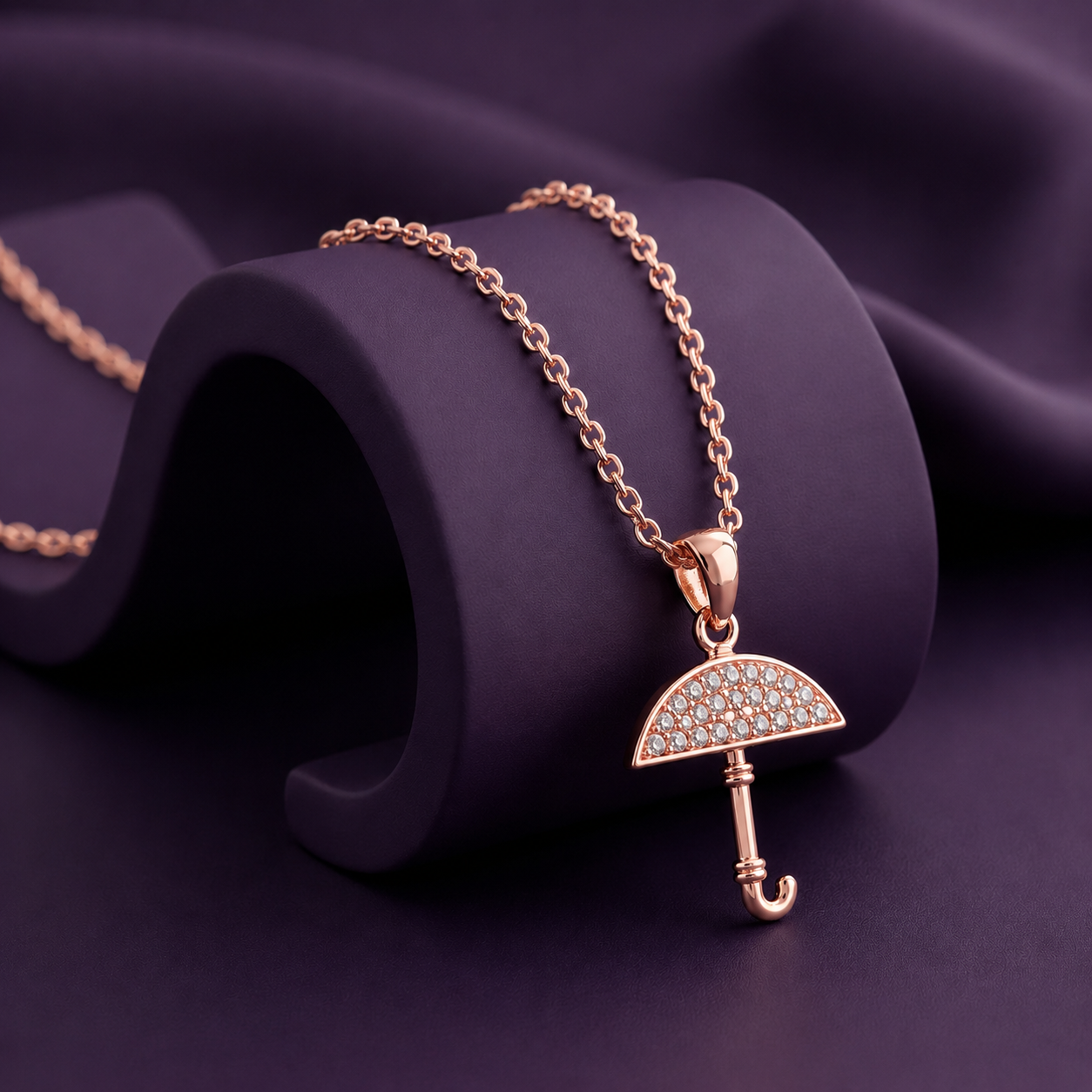 Rose Gold Pave Umbrella Necklace