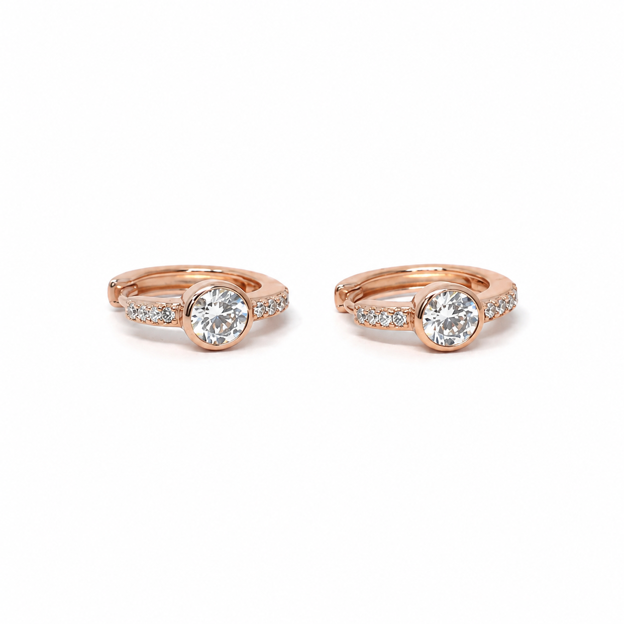 Rose Gold Round CZ Huggie Earrings_01