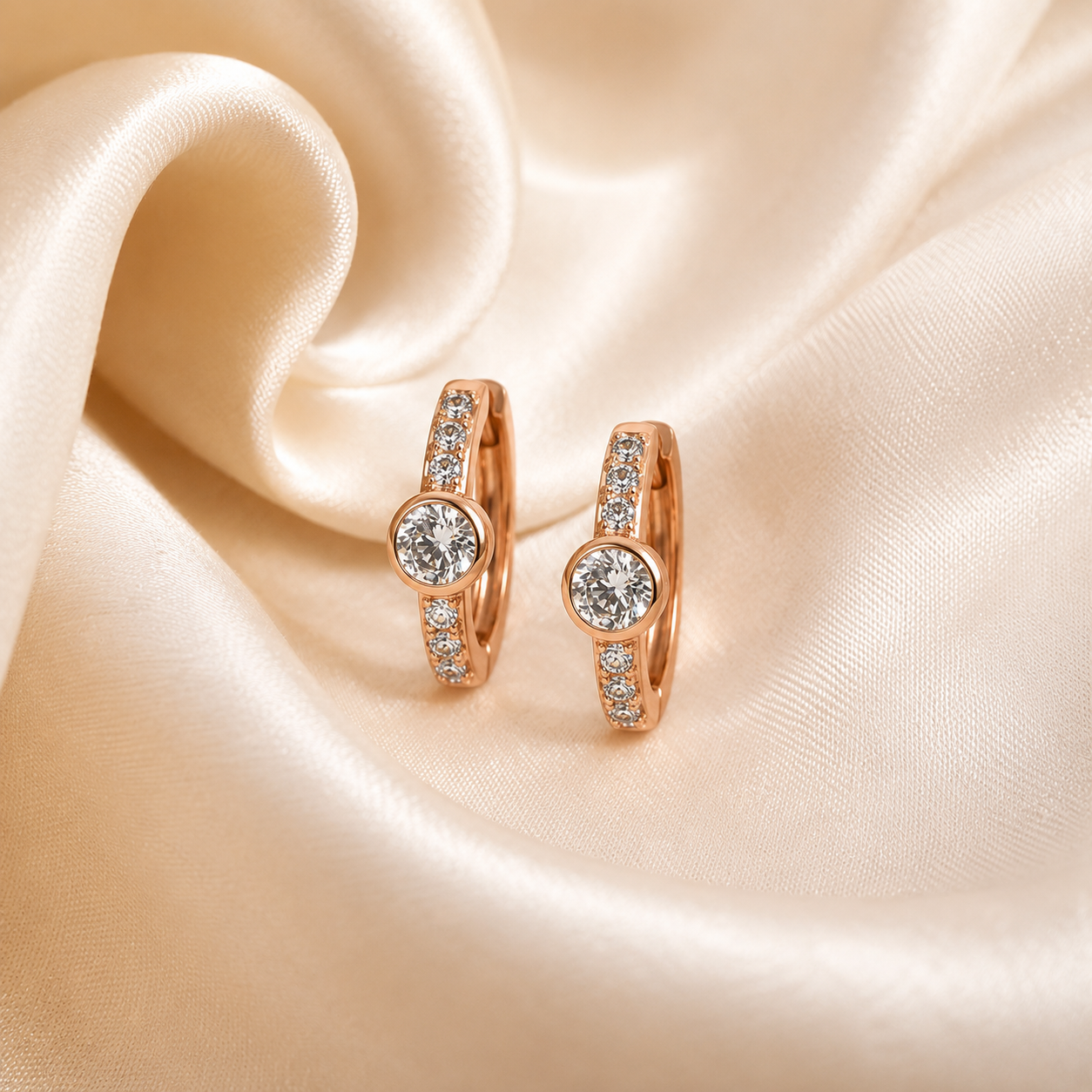 Rose Gold Round CZ Huggie Earrings_02