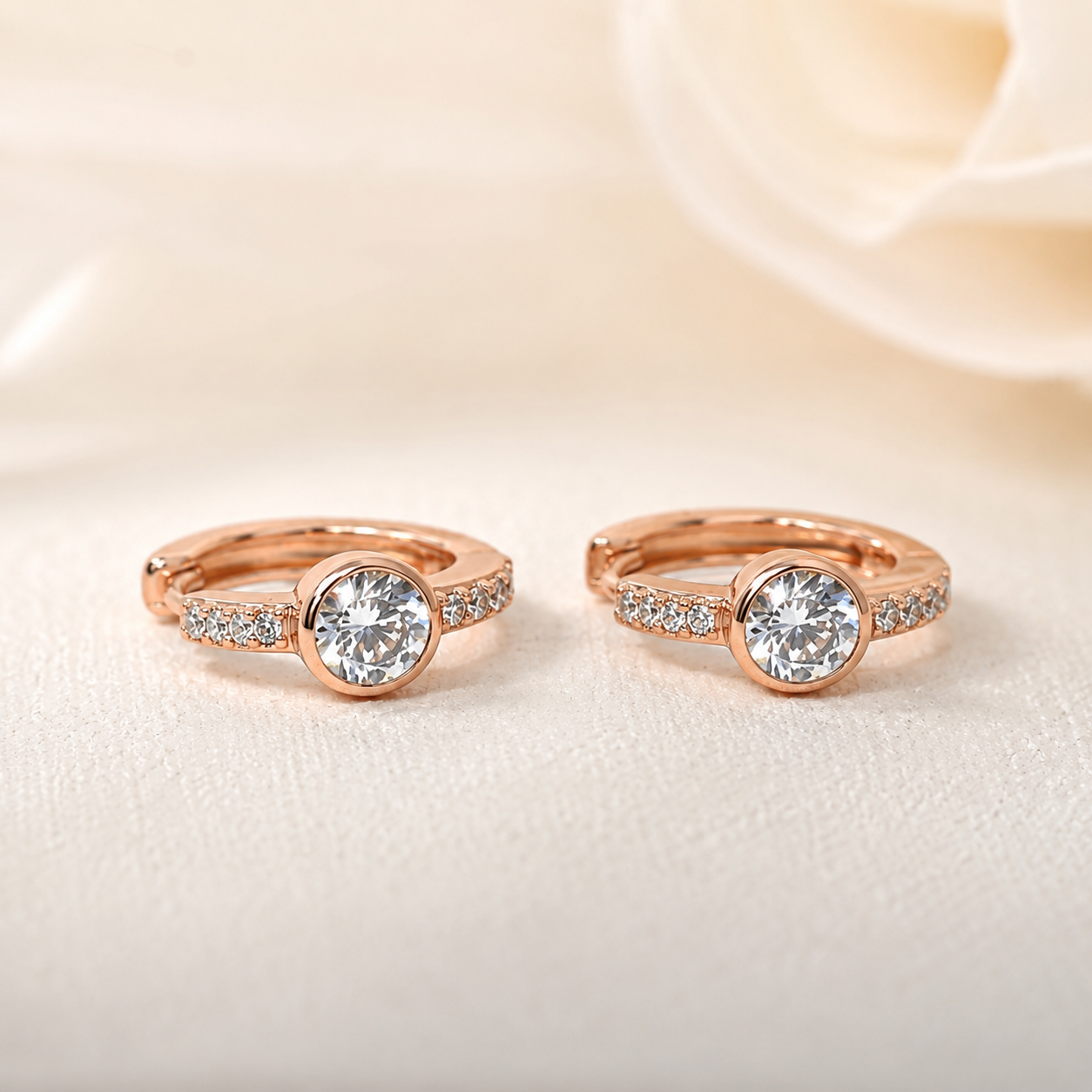 Rose Gold Round CZ Huggie Earrings_04