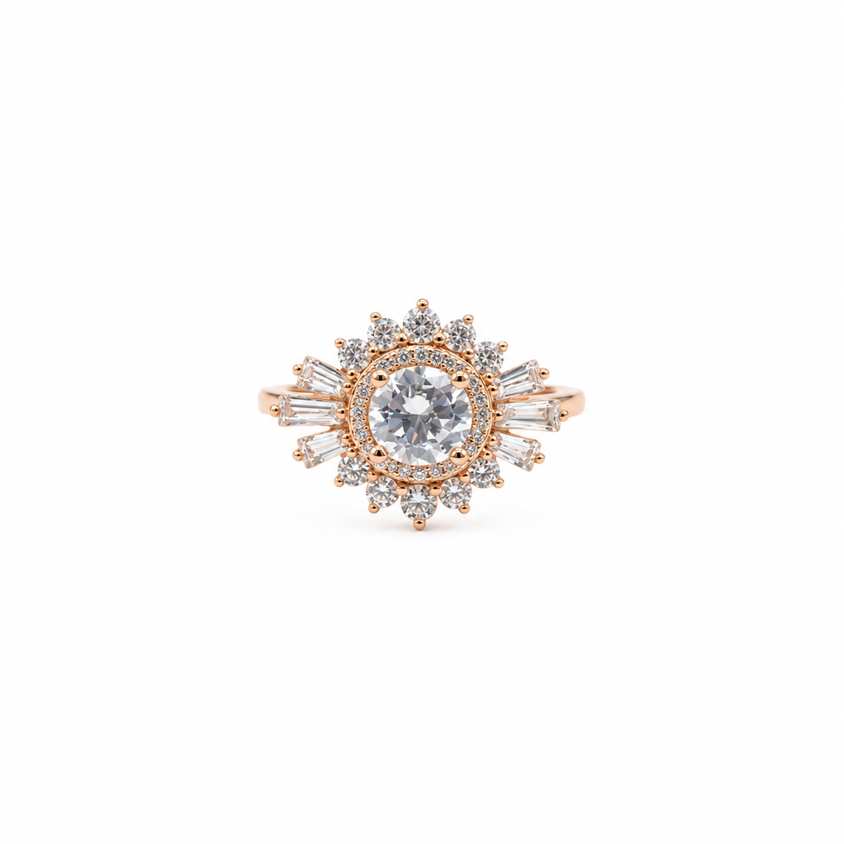 Rose Gold Sunburst Halo Ring