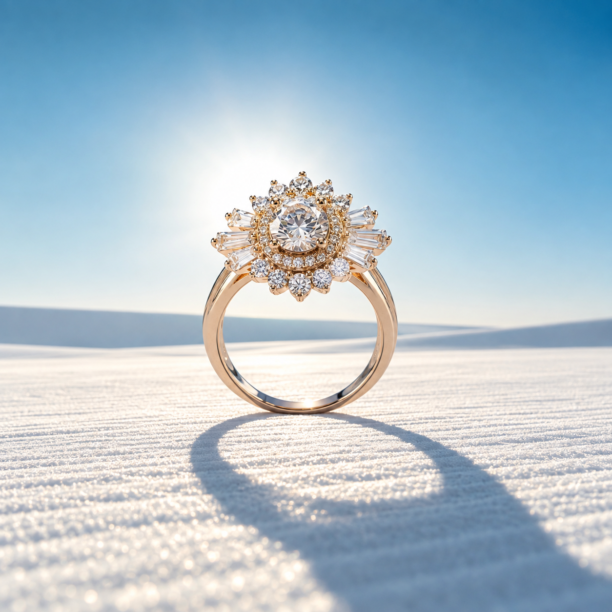 Rose Gold Sunburst Halo Ring