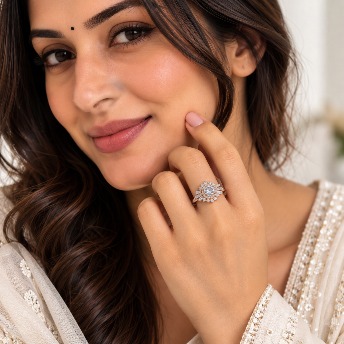 Rose Gold Sunburst Halo Ring