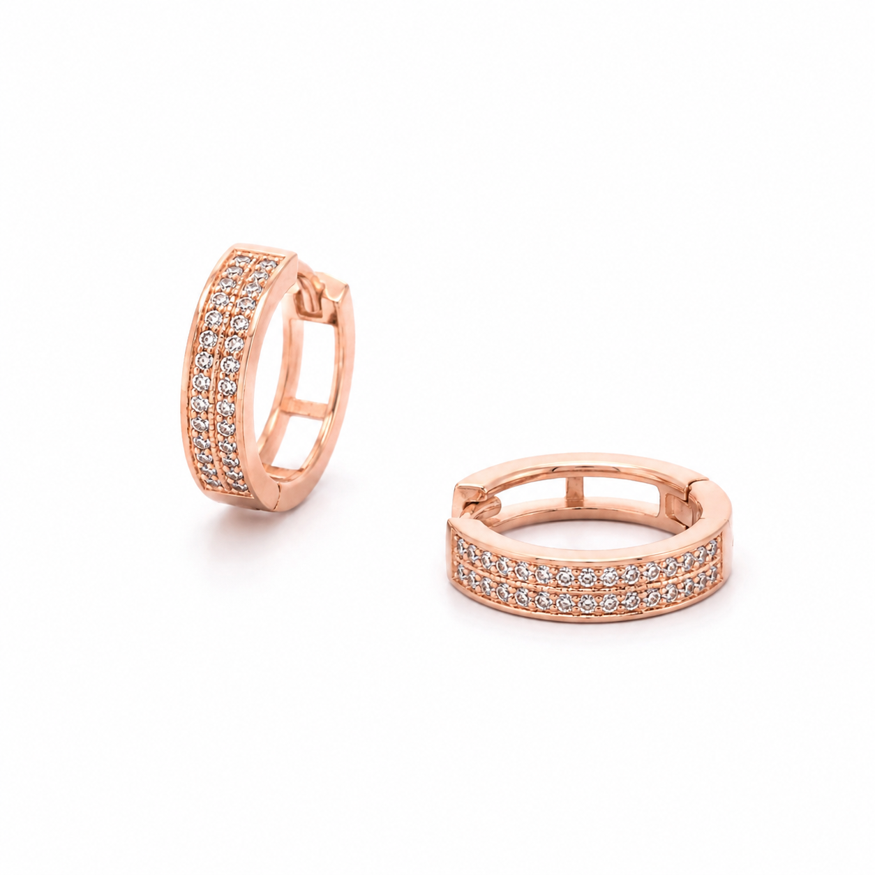 Rose Gold Triple Row Pave Huggie Earrings_03