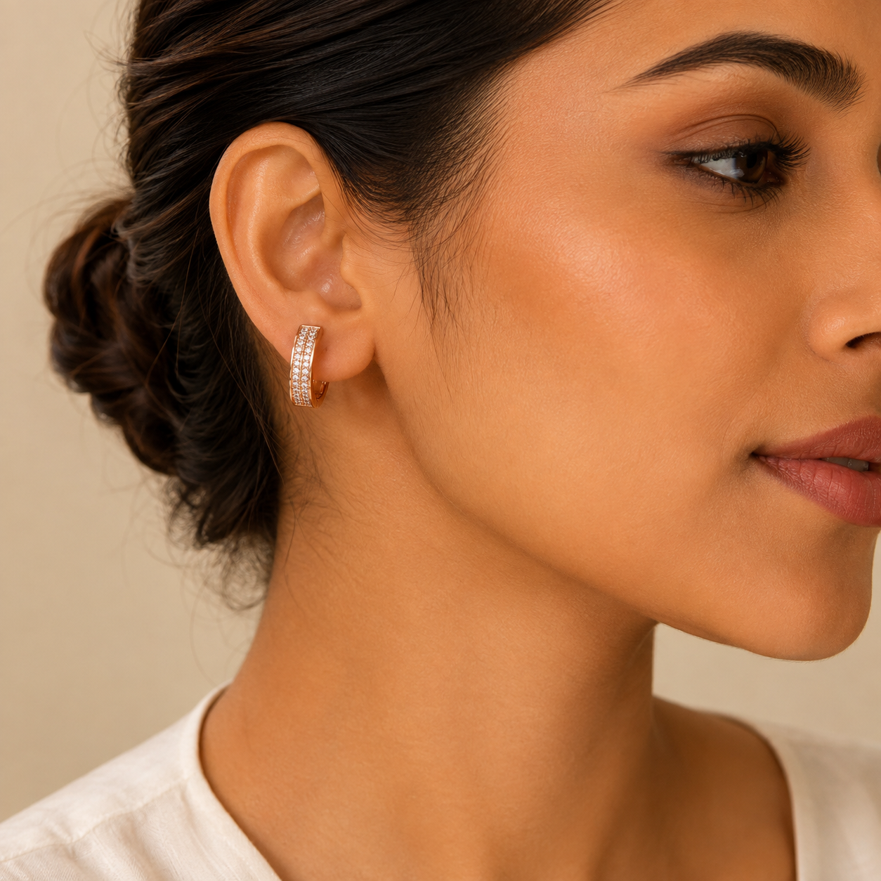 Rose Gold Triple Row Pave Huggie Earrings_04