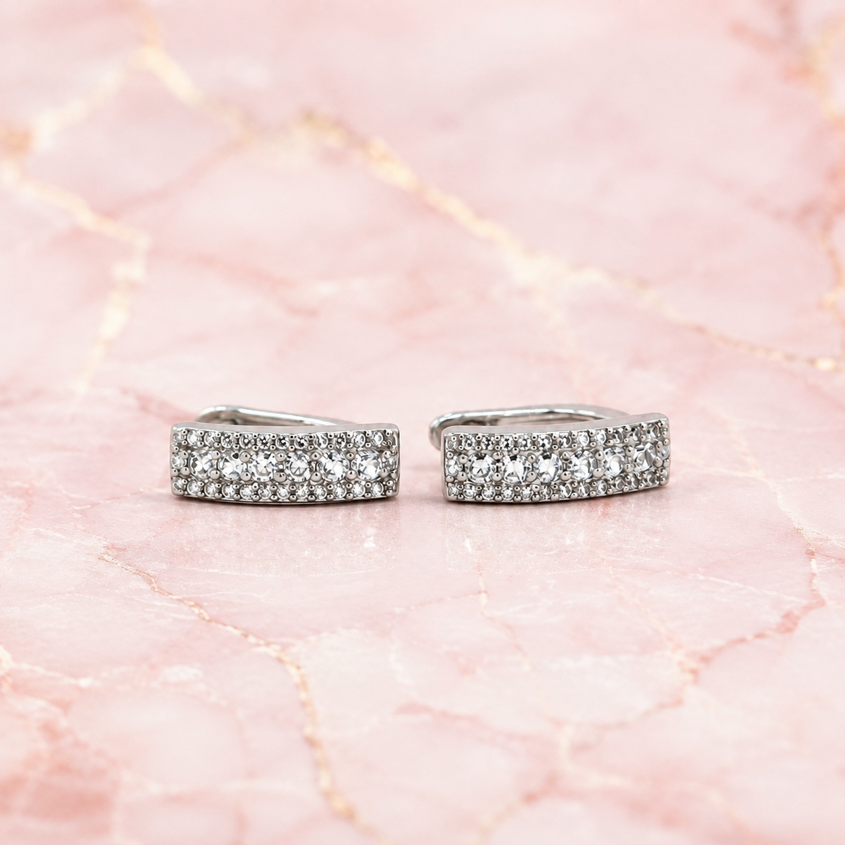 Rose Gold Wide Pave Huggie Earrings