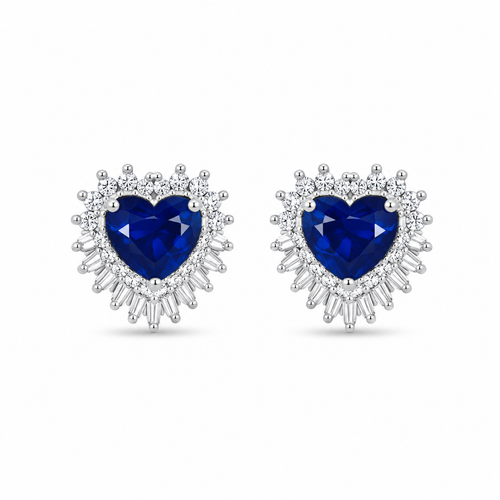 Royal Blue Heart Sunburst Halo Stud Earrings