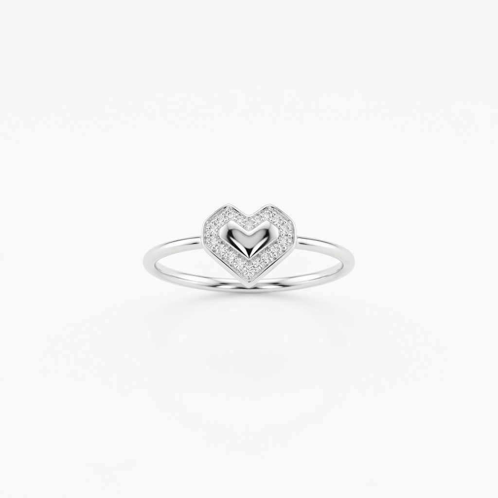 Shimmering Heart Silver Ring against a clean white background showing the nested heart design