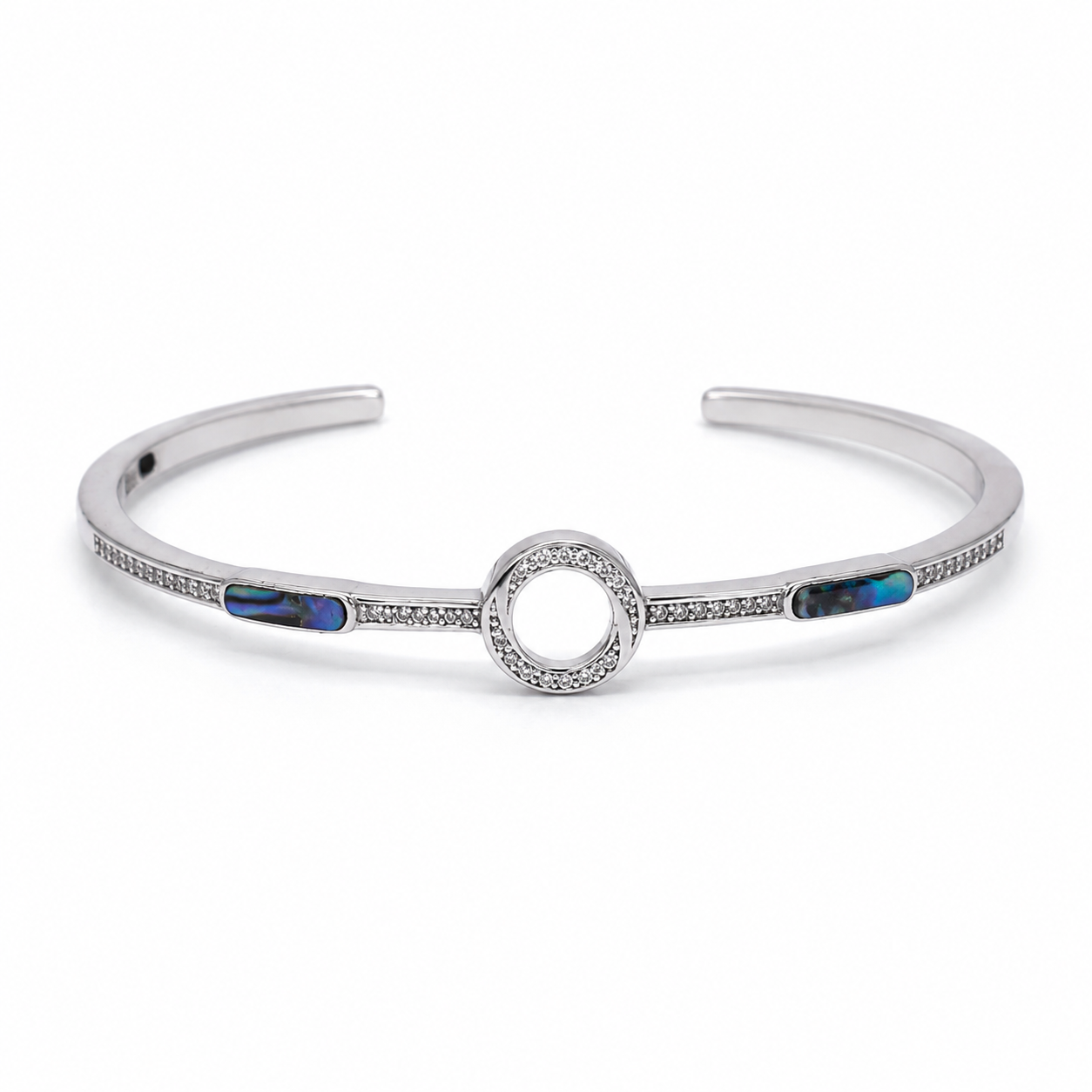 Silver Abalone Halo Circle Cuff Bracelet