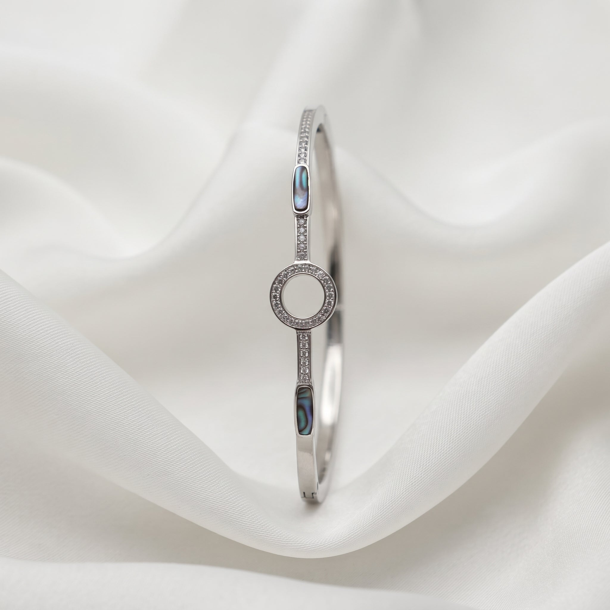 Silver Abalone Halo Circle Cuff Bracelet