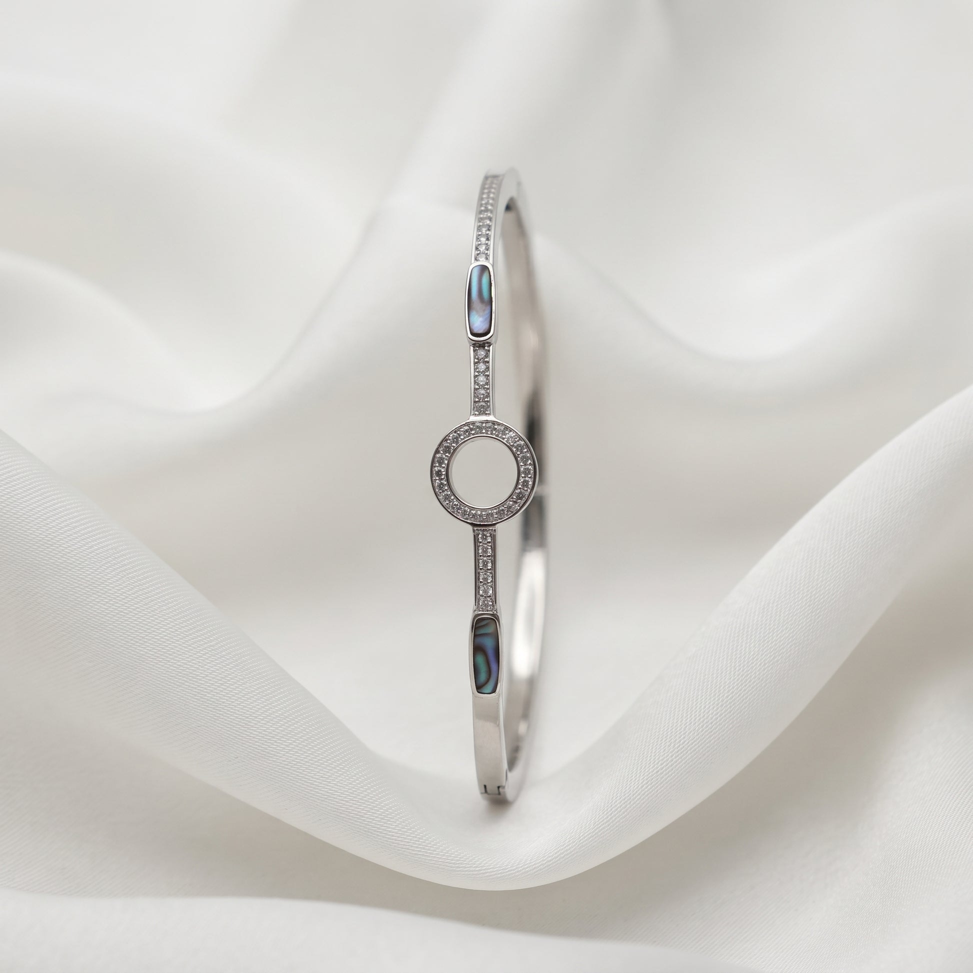 Silver Abalone Halo Circle Cuff Bracelet