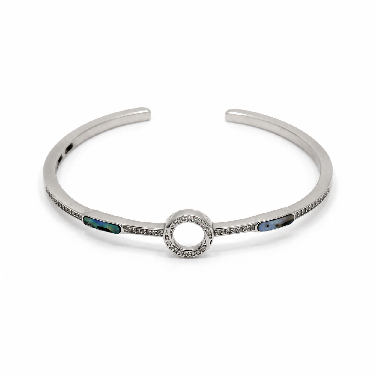 Silver Abalone Inlay Circle Cuff Bracelet