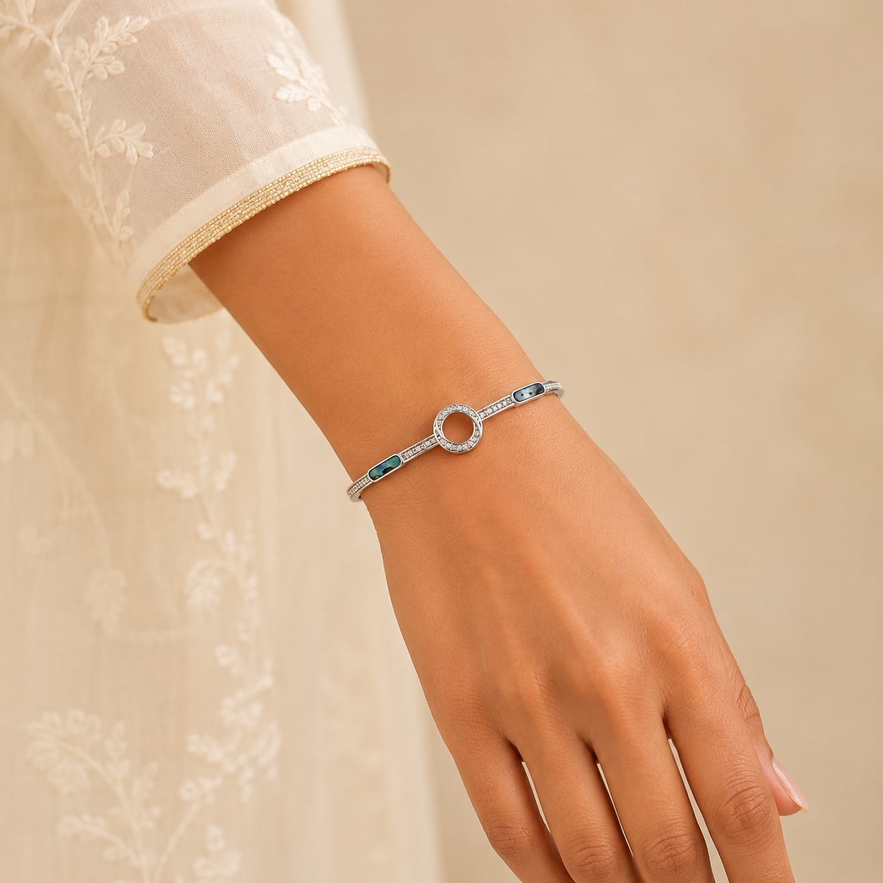 Silver Abalone Inlay Circle Cuff Bracelet