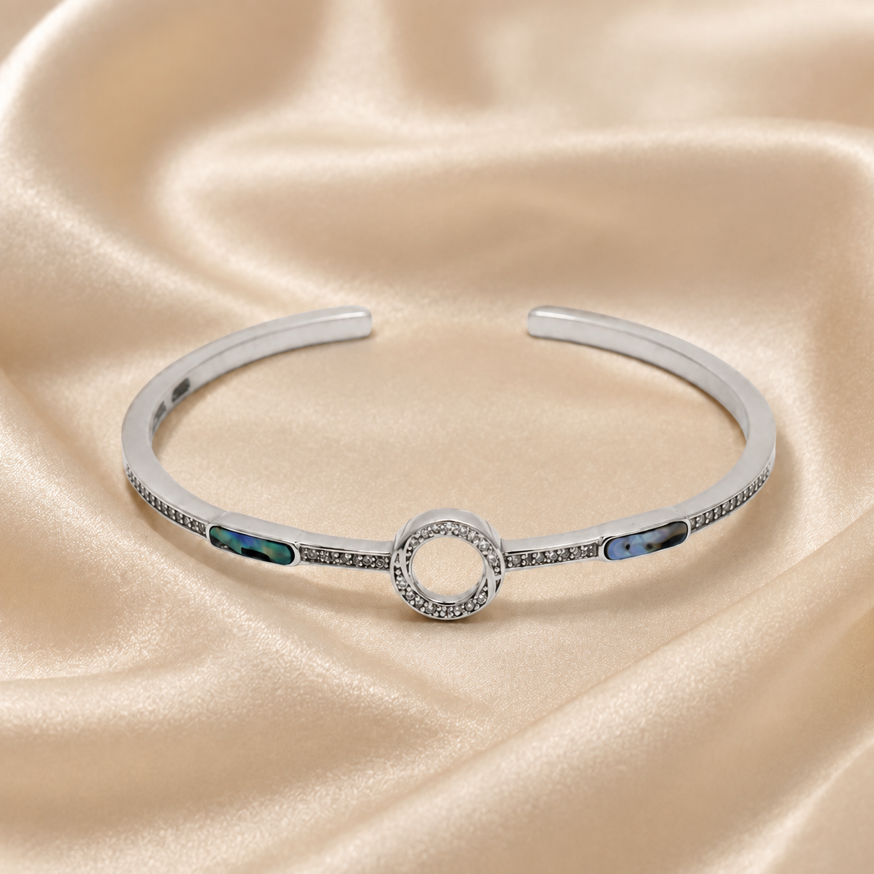 Silver Abalone Inlay Circle Cuff Bracelet