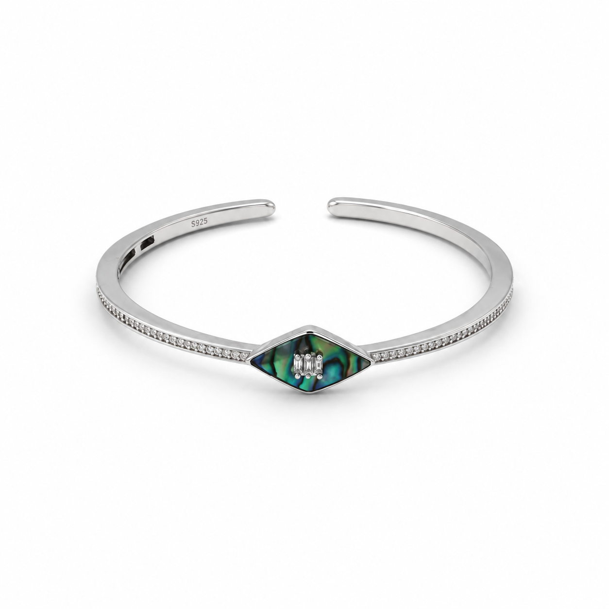 Silver Abalone Marquise Pave Cuff Bracelet