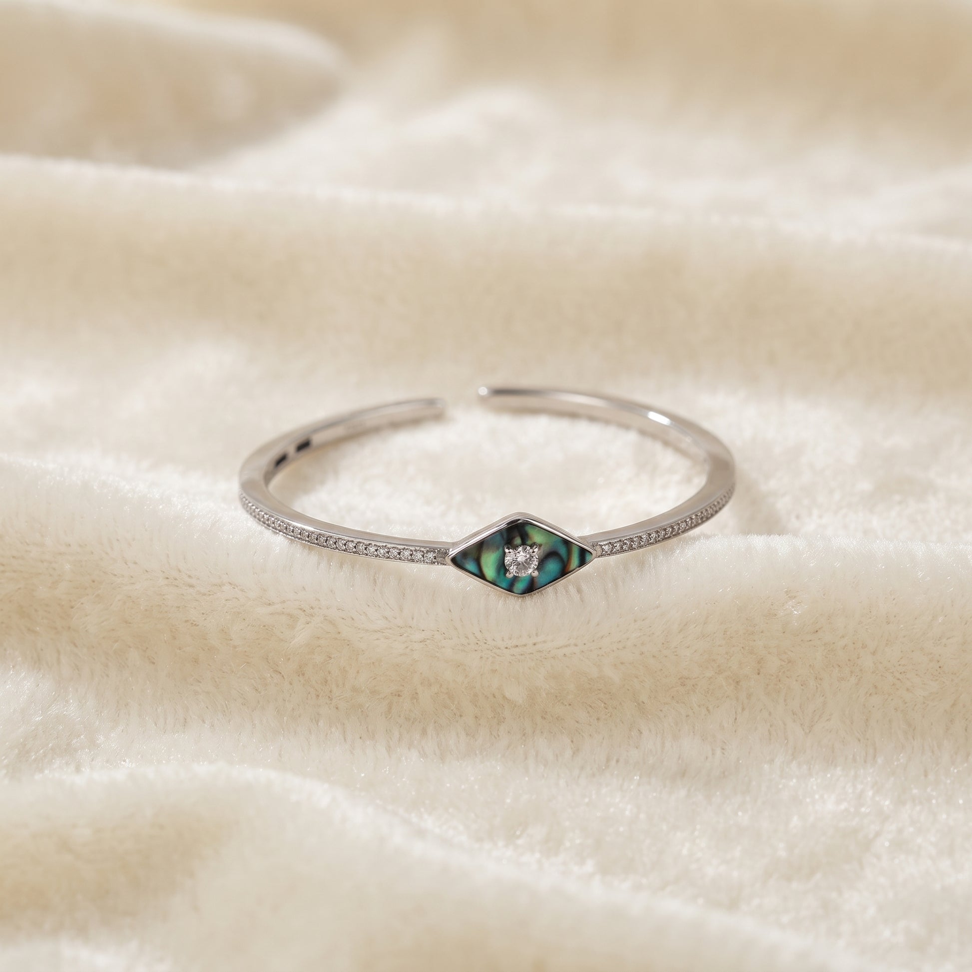 Silver Abalone Marquise Pave Cuff Bracelet