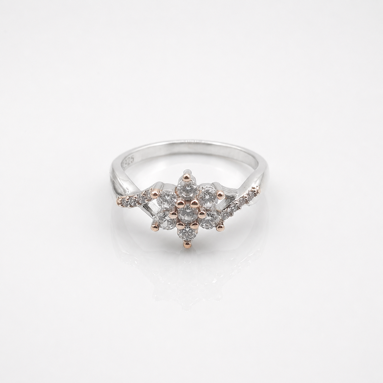 Silver and Rose Gold Cluster Dome Ring