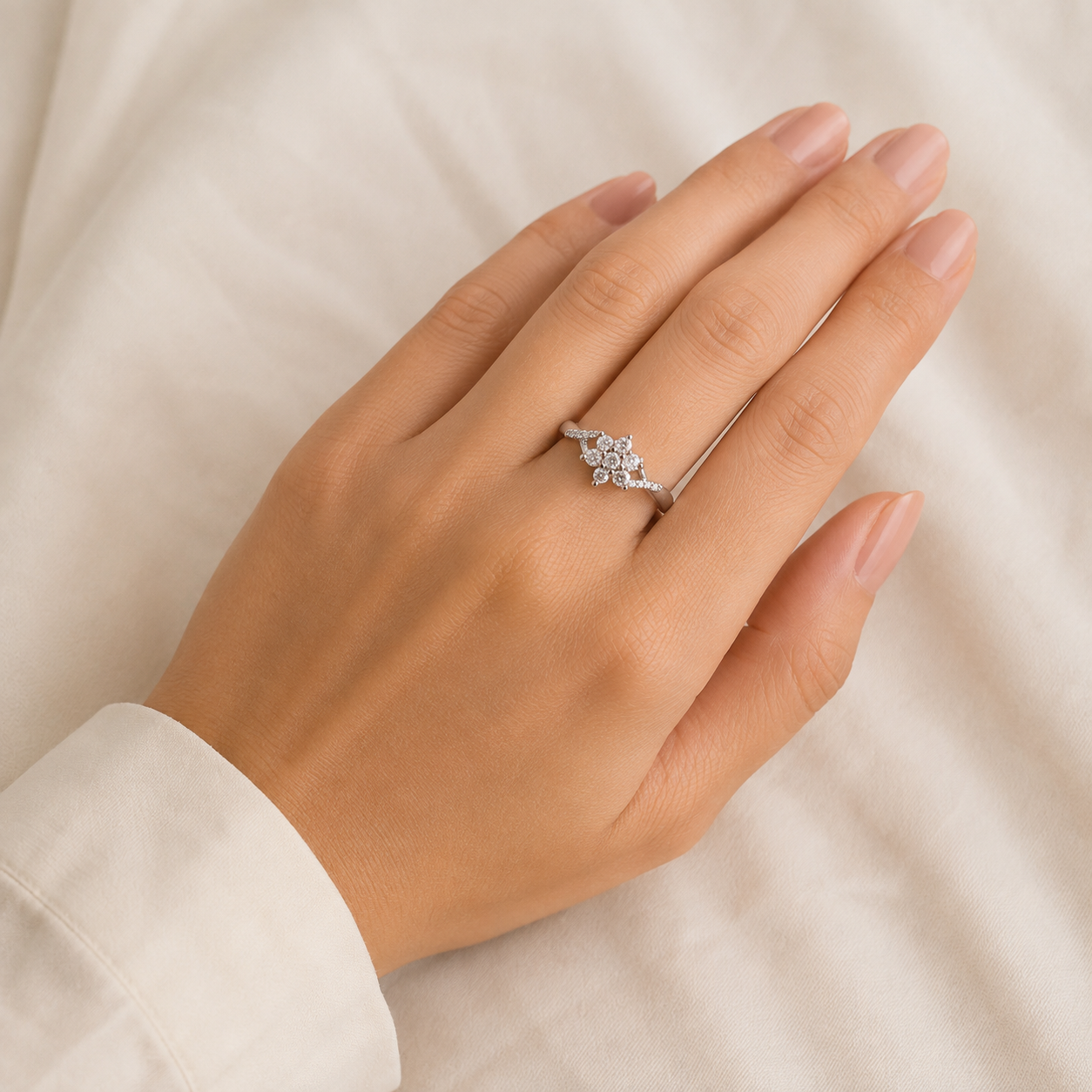 Silver and Rose Gold Cluster Dome Ring