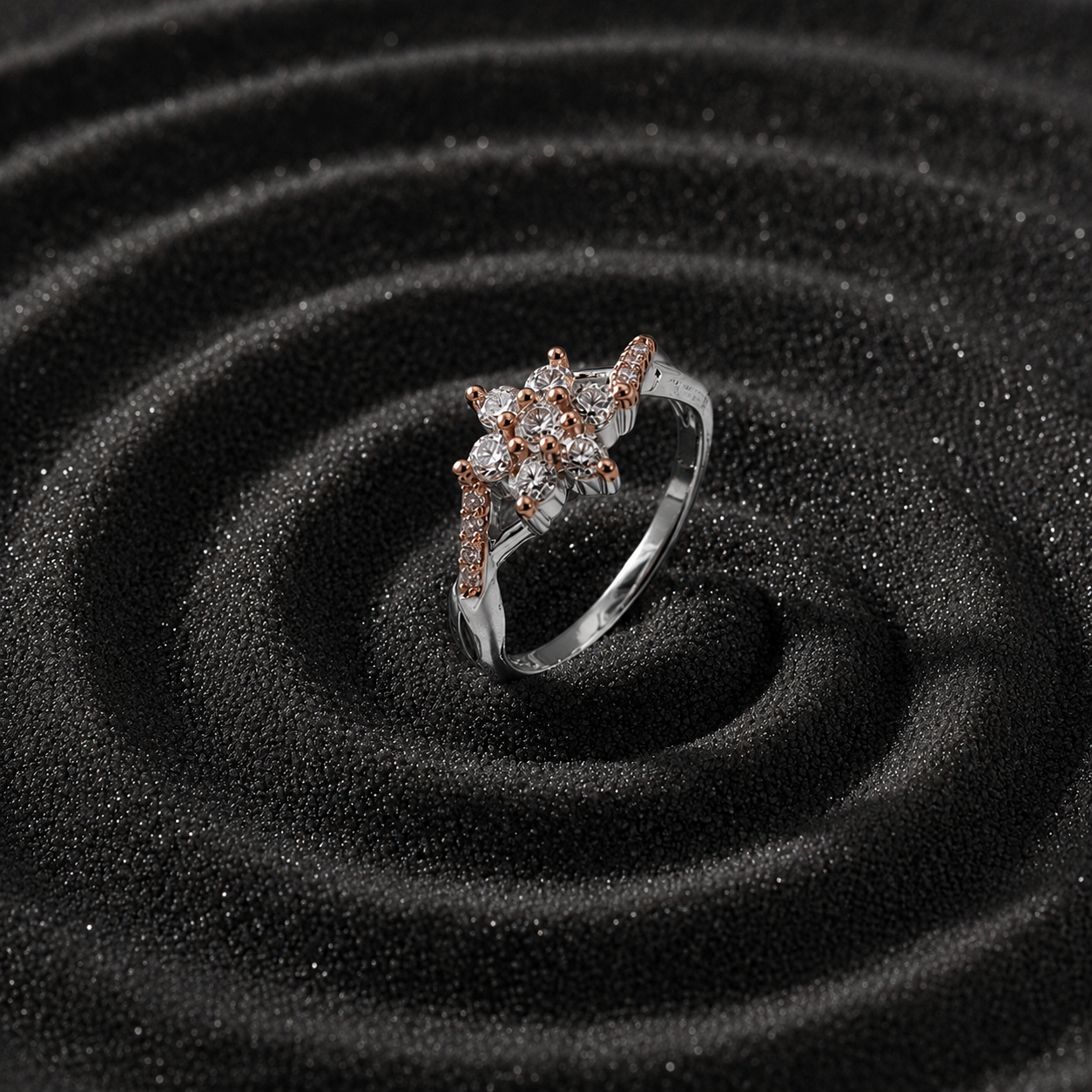 Silver and Rose Gold Cluster Dome Ring