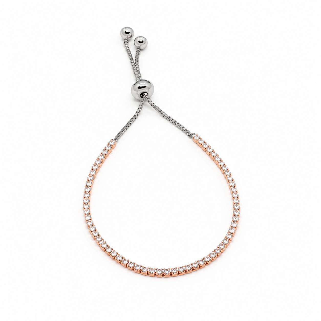 Silver and Rose Gold CZ Bolo Bracelet