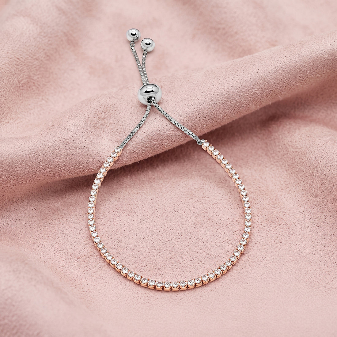 Silver and Rose Gold CZ Bolo Bracelet