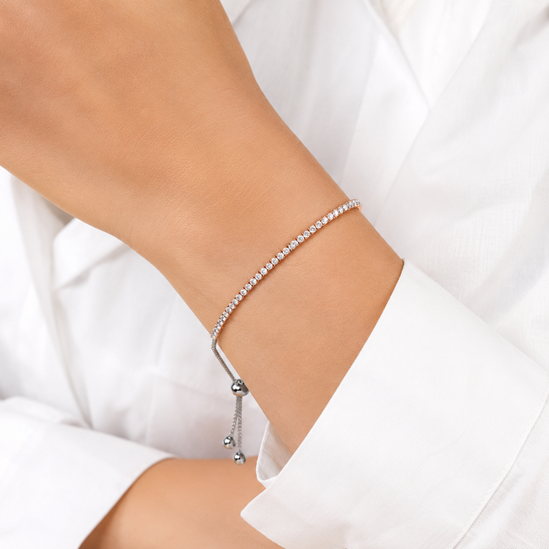 Silver and Rose Gold CZ Bolo Bracelet